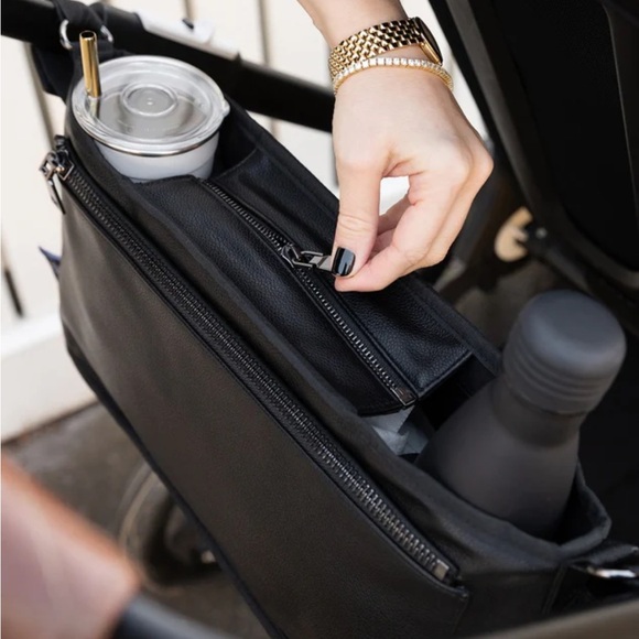 The Nappy Society Vegan Leather Pram Caddy Black/Gunmetal Stroller Bag Organizer - Picture 3 of 11